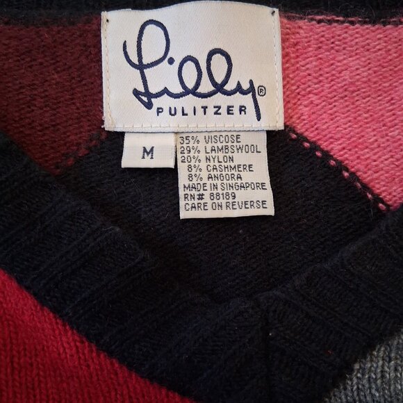 Vintage Lilly Pulitzer Argyle Sweater Women's M Academia Preppy Lambswool Y2K - Picture 4 of 4